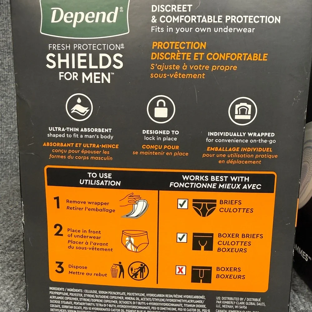 Set of 2 Depend Mens Shields Fresh Protection 58 Count Light Absorbency